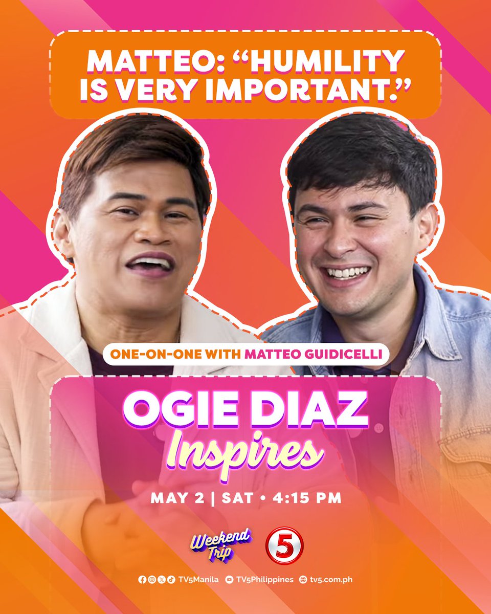Bakit nga ba importante ang pagpapakumbaba para sa isang Matteo Guidicelli? 🤔

Abangan ang one-on-one ni Mama Ogs with Matteo sa Ogie Diaz Inspires, NGAYONG SABADO, 4:15 PM dito sa Weekend Trip ng TV5!

#OgieInspiresSaTV5
#WeekendTripTV5