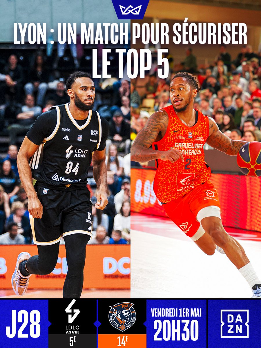 Betclic_ELITE's tweet image. Match décisif ce soir pour @LDLCASVEL qui doit gagner pour rester dans le Top 5 ! 👀

À retrouver ce soir à 20h30 sur @DAZN_FR 

#BetclicÉlite #Basketball