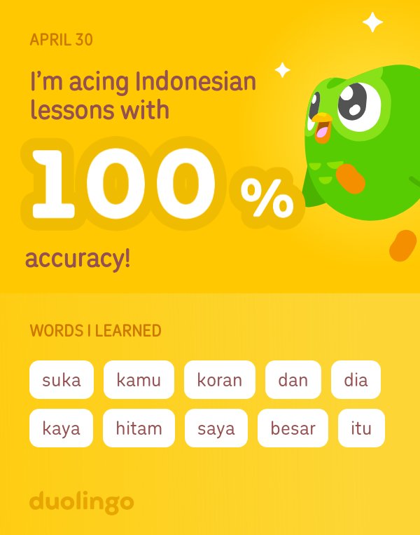 KydaPlayz's tweet image. I’m learning Indonesian on Duolingo :3
#duolingo #indonesia #learning