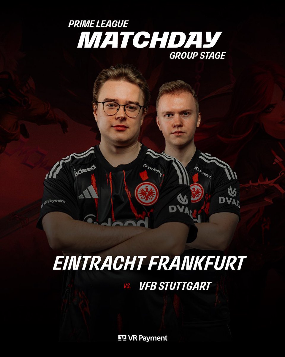 Eintrachtesport's tweet photo. Endlich wieder Fußball Bundesliga Duell in der höchsten deutschsprachigen League of Legends Liga ⚽️

⏰ 19:00 Uhr
🆚 @VfB_eSports 
📺 live im stream der @PrimeLeague https://t.co/45SMhwmBx6