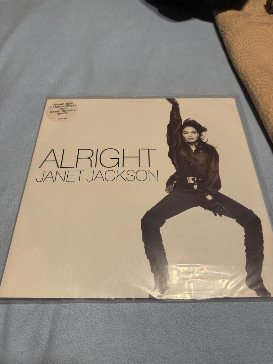 Peak90s's tweet photo. Janet Jackson Alright 45 RPM (12 Inch, 1990, A&amp;M Records)  Unplayed  
🔗 https://t.co/5CSRhuf0VE  
 #ad https://t.co/Qqj9pY2Cxe