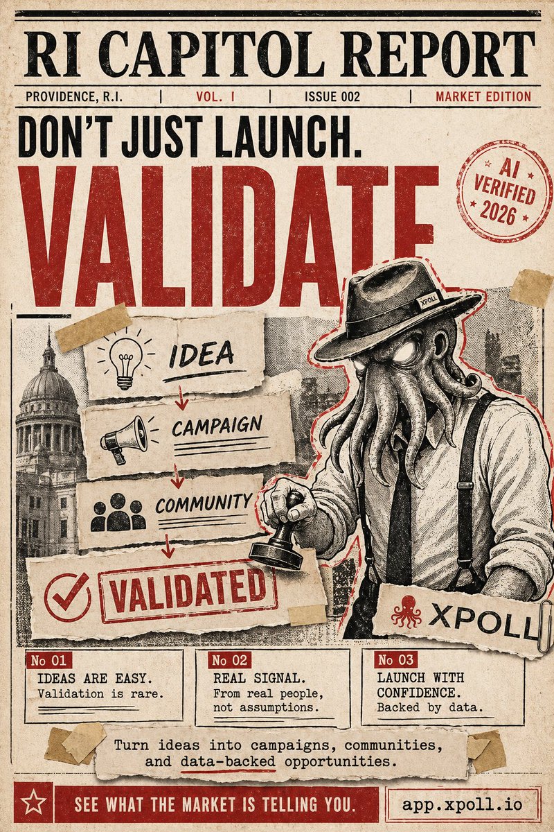 xpollplatform's tweet image. Don’t just launch into the market. Validate the idea, read the signal, and build with confidence through XPOLL. 

See what the market is telling you at app.xpoll.io

#MarketResearch #CampaignStrategy #DataDriven #RICapitolReport #XPOLL
