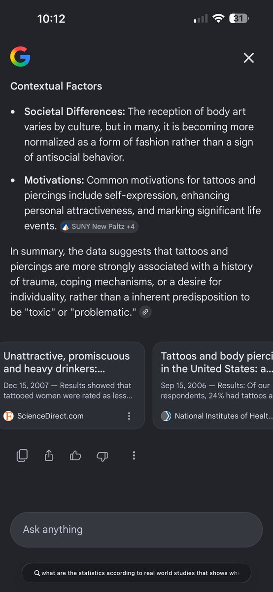 Anon8268's tweet photo. @vbboyd @AntiWokeMemes From more reputable sources. My issue is with your language, you speak with prejudice and as if you know everyone and act as if they are below you. Piercings, tattoos, colored hair, etc. Does not signify sexual energy, and nor are they all problematic, yet u speak with certainty. https://t.co/usm4RKWEKW
