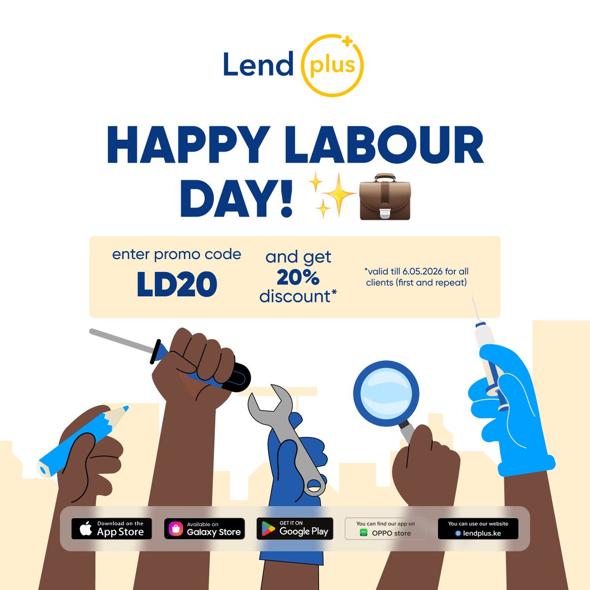 LendplusK's tweet photo. Today we celebrate the hands, minds, and hearts that keep everything moving forward. From early mornings to late nights—your effort truly builds the world we live in.
🎉 Labour Day Special: Get 20% off with promo code LD20, valid from May 1st to May 6th.
Here’s to your effort 🎉 https://t.co/1vhw1zKEZX
