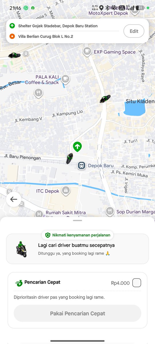maanyong's tweet photo. Ini di St Depok baru driver banyak, orderan kaga nyangkut2 @gojekindonesia udah 39 menitan ini settt https://t.co/Bp5Pzn4hMz