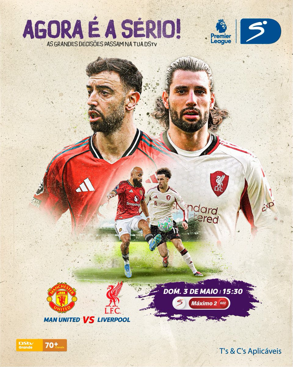 AGORA É A SÉRIO! Man United e Liverpool renovam a rivalidade mais feroz da Premier League! 🔴

Qual é o equipamento vermelho que vais vestir?

O choque é Domingo, 3 de Maio, às 15h30, no teu SSM2(p.602).

#DStv #DStvAngola #PremierLeague #MUFCLFC #AgoraÉASério