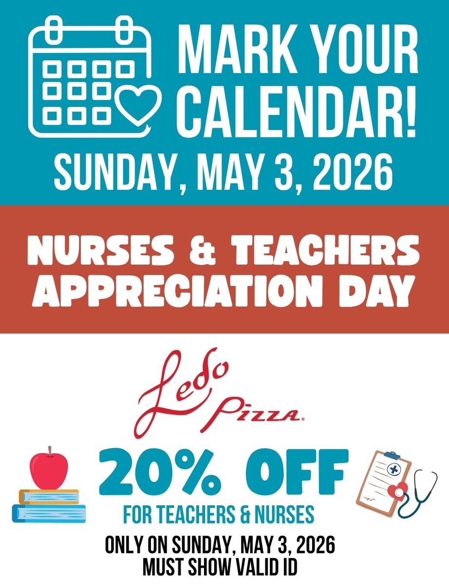Our first annual Nurses and Teachers Appreciation Day is this Sunday, May 3rd!   We hope to see you on Sunday for a great time!