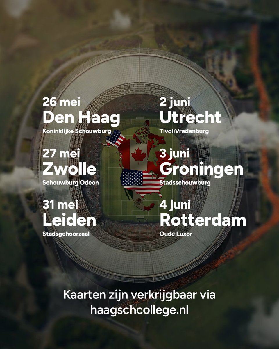 HaagschCollege's tweet photo. Van 26 mei t/m 4 juni staat FT-journalist @KuperSimon in de theaters met Maarten de Fockert van @corpotcast of Neal Petersen van @FCAfkicken. ⚽️

Tijdens ‘De Macht van het WK Voetbal’ hoor je alles over de invloed van de grootste sport op aarde.

Kaarten: https://t.co/sa3SaabTmS https://t.co/P0XQ1J0Tnm