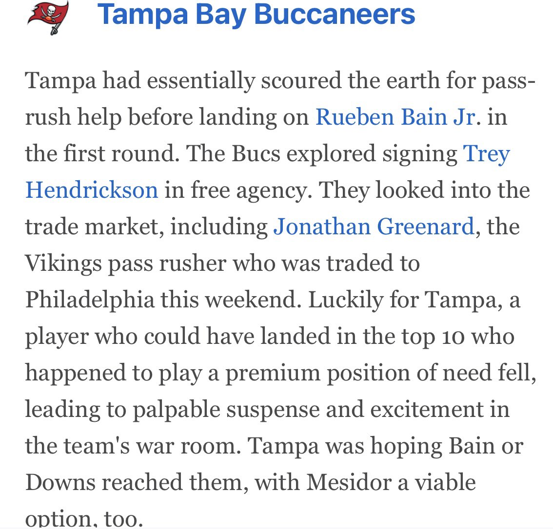 SleeperTBBUCS's tweet image. Looks like @JFowlerESPN has dropped his post NFL draft intel dump for all 32 teams… 👀 

Here's what he had to say about the #Buccaneers: 

#WeAreTheKrewe