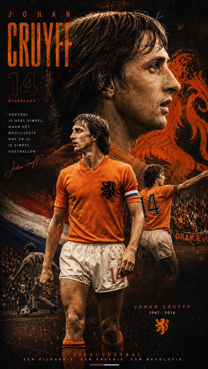 HKRED007's tweet image. Johan Cruyff didn’t just play the game; he reinvented it. Every time we see a beautiful passing sequence or a "Total Football" tactical masterclass, we see his shadow. The ultimate legend. 🇳🇱🕊️
#Cruyff #TotalFootball #Legend #Ajax #FCBarcelona