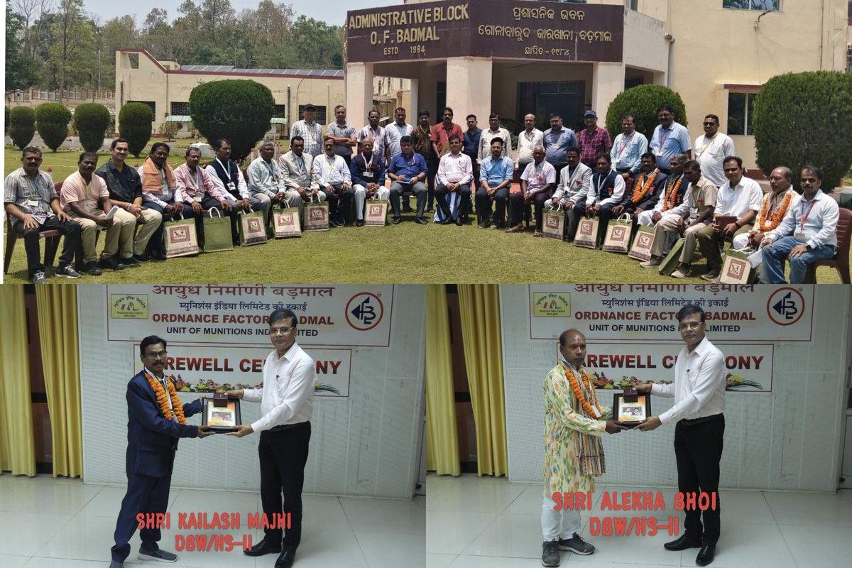 proofbl's tweet photo. Two Officers &amp; Twelve Employees of Ordnance Factory Badmal Retired on 30.04.2026
Ordnance Factory Badmal Wishes Them a Healthy Life &amp; Bright Future.
@IndiaMunitions

@SpokespersonMoD https://t.co/eDZymUOtm9