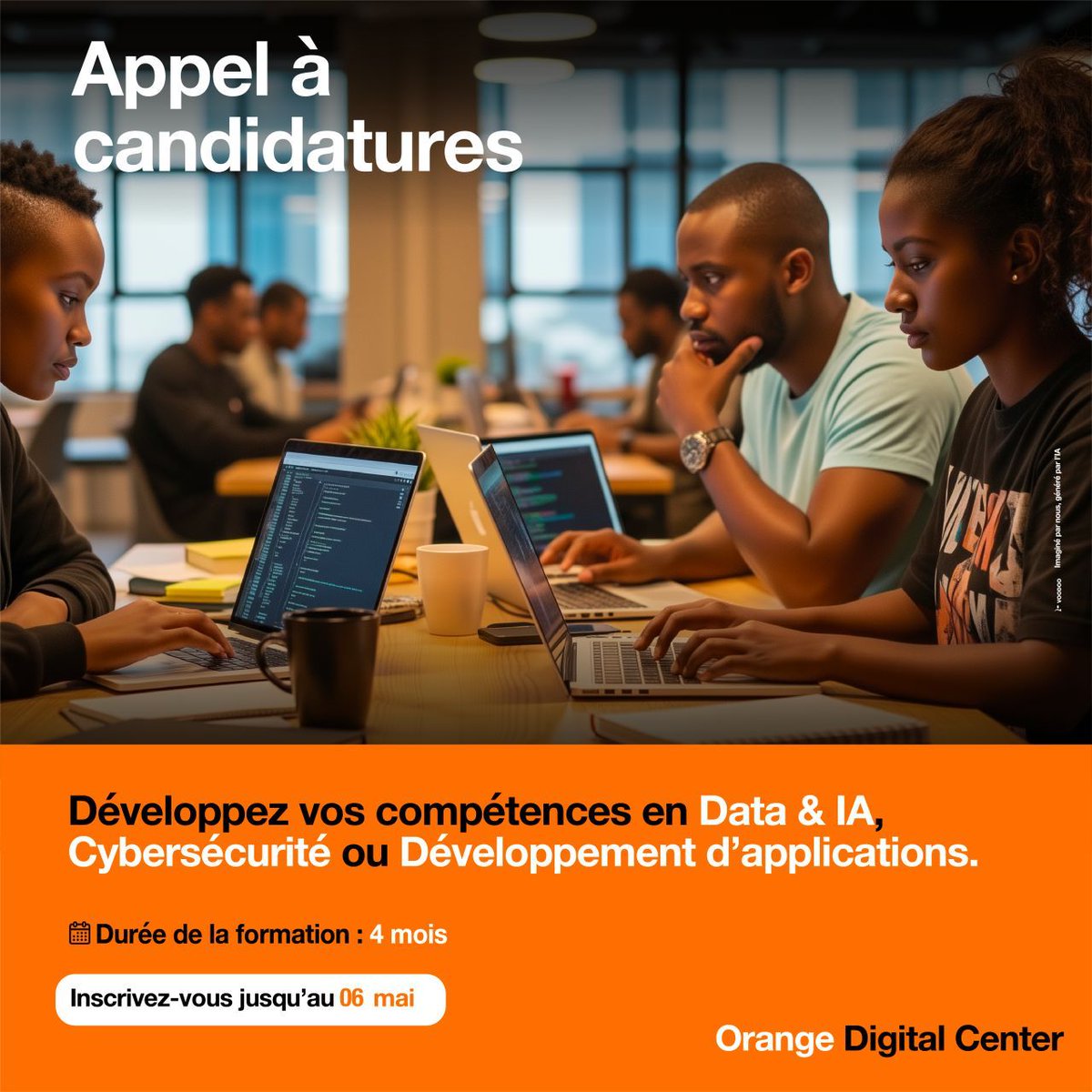 EmploisCi's tweet photo. 🚨🇨🇮 NOUVELLE OPPORTUNITÉ DE FORMATION 🚨🇨🇮

🏢 ORANGE DIGITAL CENTER lance un appel à candidatures pour une formation gratuite et immersive de 4 mois
📍 Côte d’Ivoire
📄 Formation intensive – Durée : 4 mois

🎯 DOMAINES DISPONIBLES :
• Data & Intelligence Artificielle
• Cybersécurité
• Développement d’applications & DevOps

💼 OBJECTIFS :
• Développer des compétences concrètes dans des secteurs d’avenir
• Devenir opérationnel(le) sur des métiers du digital à forte demande
• Apprendre à exploiter la data, sécuriser les systèmes ou développer des solutions numériques complètes

👤 PROFIL RECHERCHÉ :
• Passionné(e) par le digital
• Disponible pendant 4 mois
• Motivé(e) à renforcer ses compétences dans la tech

🔥 POURQUOI POSTULER ?
• Formation gratuite
• Immersion pratique
• Compétences très recherchées sur le marché
• Opportunité idéale pour booster son employabilité dans la transformation digitale

📩 INSCRIPTION :
Candidatez avant le 06 mai 2026 via :
https://t.co/LJiVCFEr7f

⚡ Une excellente opportunité pour intégrer les métiers du futur en Côte d’Ivoire !

#Formation #CotedIvoire #OrangeDigitalCenter #Data #IA #Cybersecurite #DevOps #Digital #Tech #Emploi #Opportunite #JeunesseIvoirienne