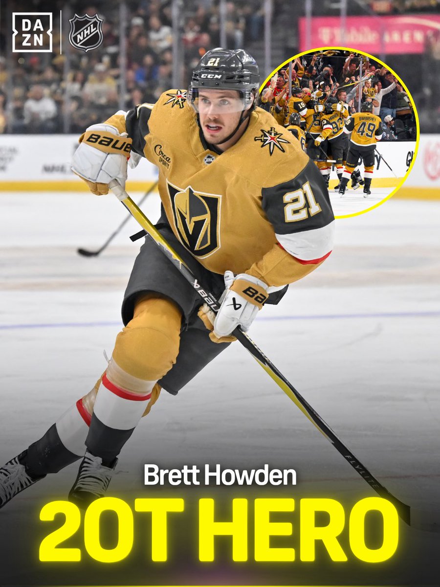 DAZN's tweet image. Brett Howden saves the night for Vegas in double overtime 💪

#NHLonDAZN | #Knights | #NHL