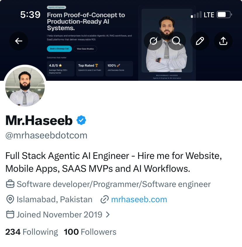 mrhaseebdotcom's tweet image. Celebrating first 100 followers on X. 
Thanks for the ongoing support…

Next Target 1000. Insha Allah! 

#support #follow #learn