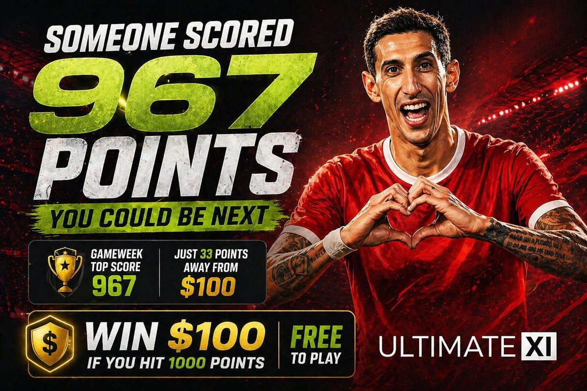 ultimate_xi_io's tweet image. Win $100 if you hit the 1000 point threshold.

Free to play: 
ultimate-xi.io

#FantasyFootball #FM #FPL