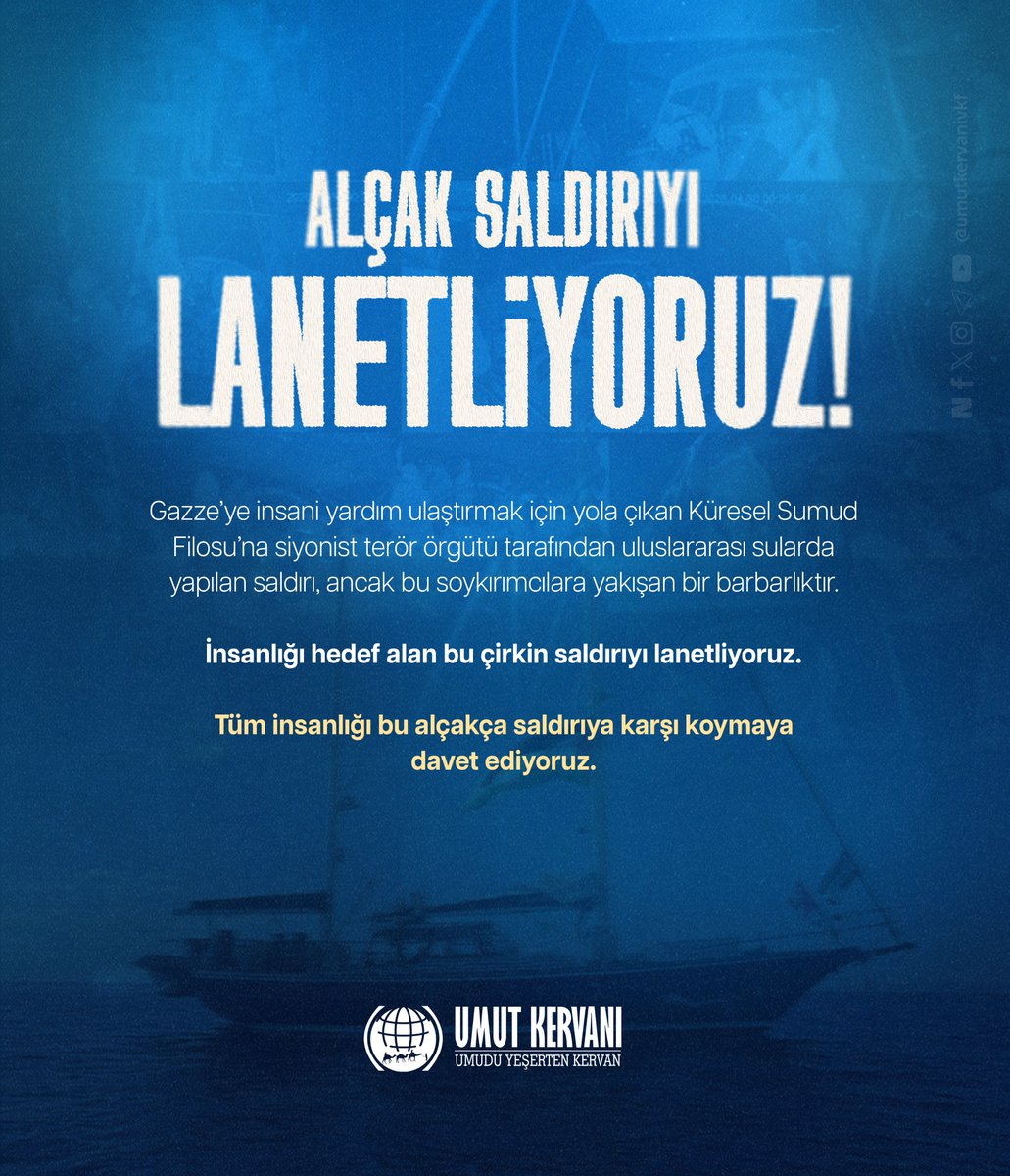 ALÇAK SALDIRIYI LANETLİYORUZ!

Gazze’ye insani yardım ulaştırmak için yola çıkan Küresel Sumud Filosu’na siyonist terör örgütü tarafından uluslararası sularda yapılan saldırı, ancak bu soykırımcılara yakışan bir barbarlıktır.

İnsanlığı hedef alan bu çirkin saldırıyı