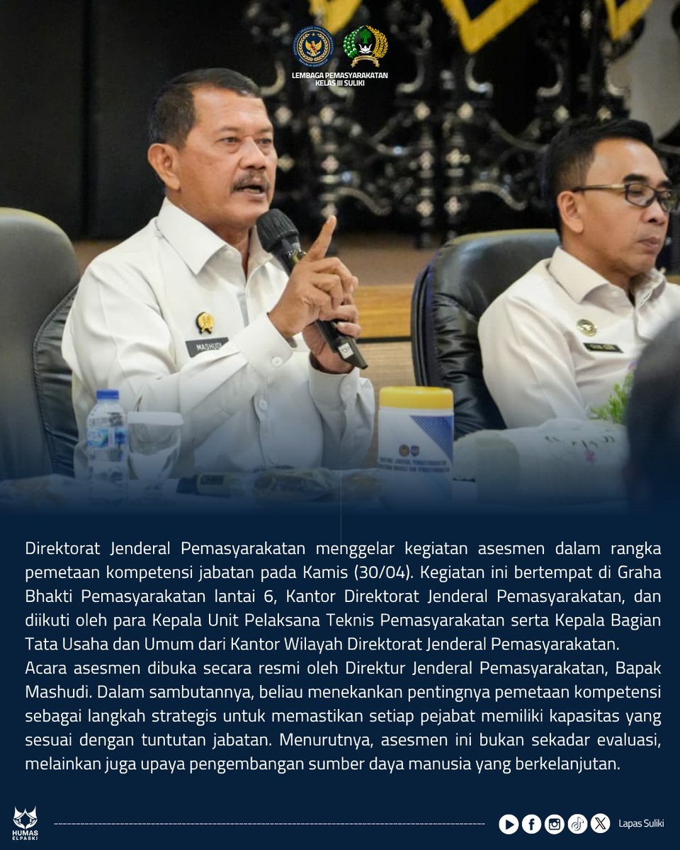 lapassuliki's tweet image. Dirjenpas Buka Asesmen Pemetaan Kompetensi Jabatan di Graha Bhakti Pemasyarakatan, Kamis (30/04).
.
.
.
.
#kemenimipas
#guardandguide
#infoimipas
#pemasyarakatan
#ditjenpassumbar