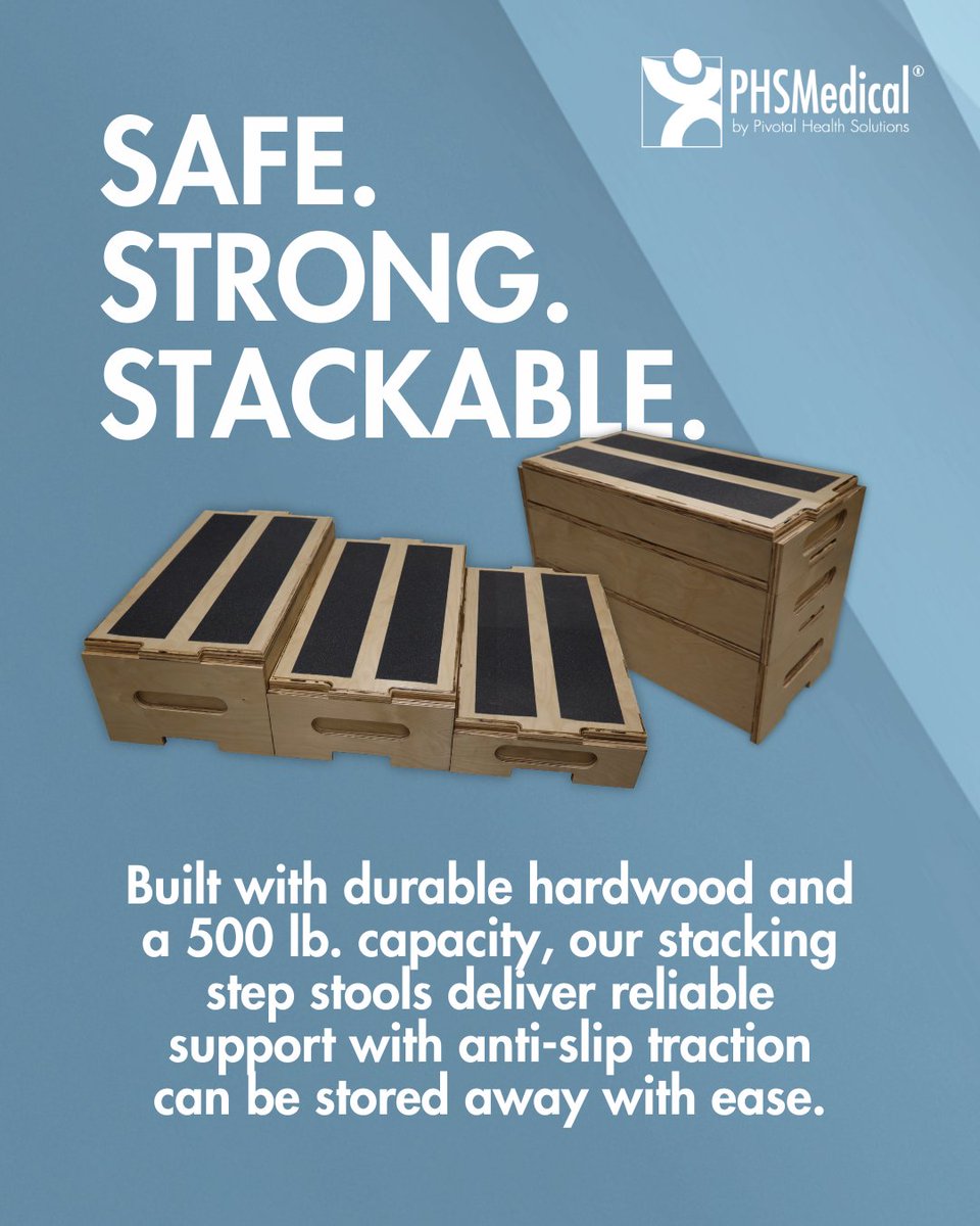 PHSMedical's tweet image. Our Stacking Step Stools are crafted from durable hardwood plywood with a 500 lb. load capacity, they deliver the strength you need with the stability you trust.👣⬆️

#PHSMedical #Rehab #Steps #StackingStep #MedicalEquipment #RehabEquipment #ClinicalSupport  #BuiltToLast