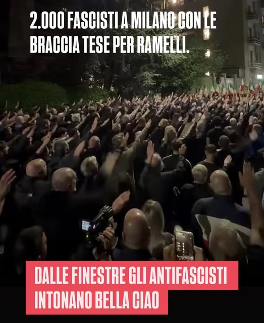 serebellardinel's tweet photo. Un abbraccio grande ed un grazie immenso agli abitanti della zona che hanno urlato "criminali" e intonato "Bella Ciao" ai 2.000 neofascisti che si sono radunati a #Milano per celebrare il camerata #Ramelli, con le solite oscene braccia tese e al grido di “Presente”! https://t.co/38rTj09wok