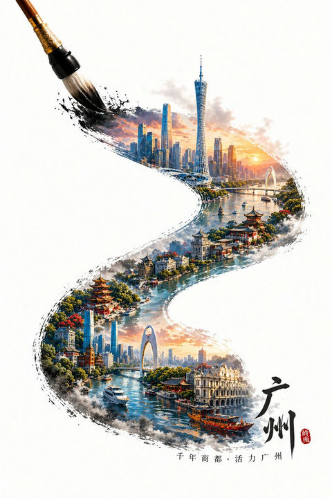 Guangzhou Ink Brush Travel Poster