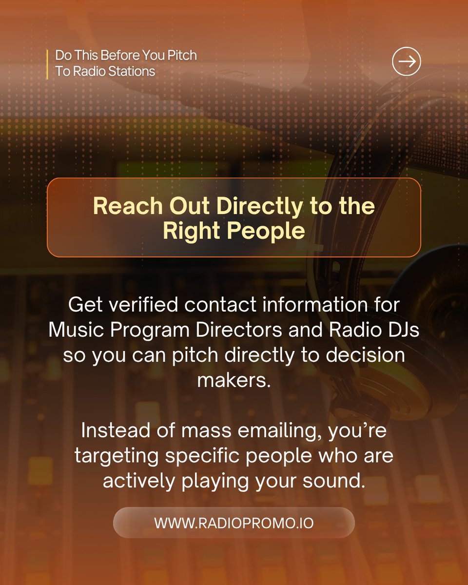 RadioPromo_io's tweet photo. Getting your music on the radio is all about sending the right ones 📻👀

Start by:
▶️ Finding stations that already play your sound
▶️ Using real-time data instead of outdated lists
▶️ Reaching program directors and DJs directly

That’s the difference @RadioPromo_io makes😉 https://t.co/GbLpp9Zz6E