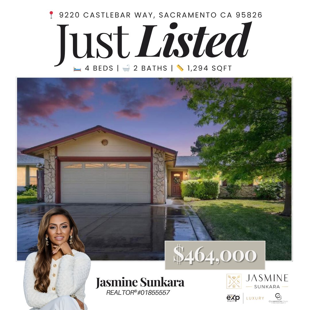 culbertsonand's tweet image. ✨ JUST LISTED! ✨
📍 9220 Castlebar Way, Sacramento CA 95826
🛌 4 Beds
🛁 2 Baths
📏 1,294 SqFt
💰 $464,000

jasmine.culbertsonandgray.com/listing-detail…

DRE#01855557
#culbertsonandgraygroup #realtor #realestate #justlisted #newlisting #brokeredbyexprealty #exprealtyproud #sacramento #california