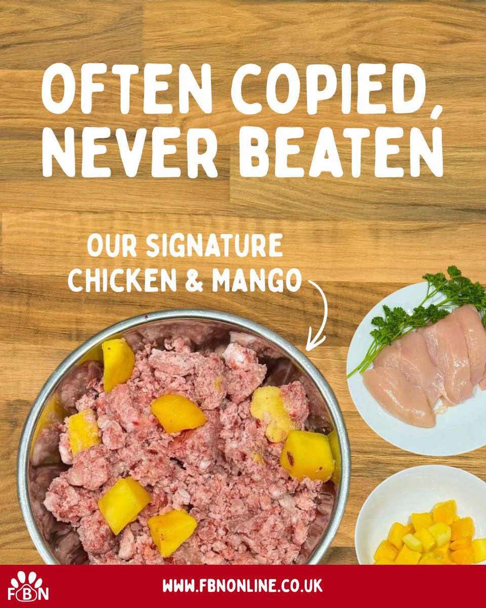 We see you taking notes 👀 
We're trendsetters, not trend followers. The original still does it best 💪🏻
High-protein chicken, naturally sweet mango, made to stand out 🥭

Shop online or find your nearest stockist > buff.ly/4zjBruv 

#FBN #rawdogfood #naturaldogfood