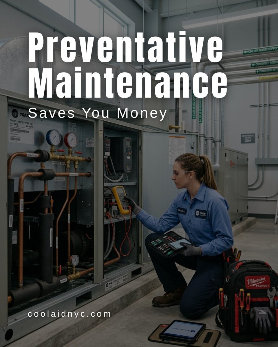 CoolAide2022_06's tweet image. Preventative Maintenance Saves You Money

Extend the life of your HVAC system with seasonal inspections, coil cleaning, and system diagnostics.

#HVACMaintenance #PreventativeCare #HomeComfort #EnergyEfficiency #NYCHVAC #WestchesterLiving #SystemCheck #HVACExperts
