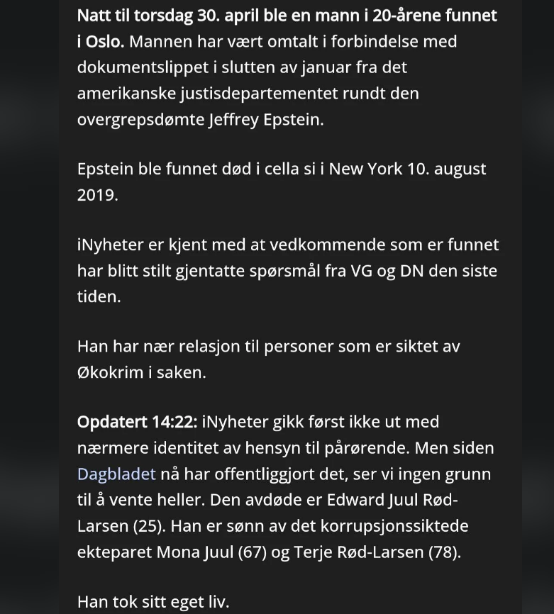 Edward Juul Rød-Larsen (25), sønn av den korrupsjonssiktede diplomaten ...