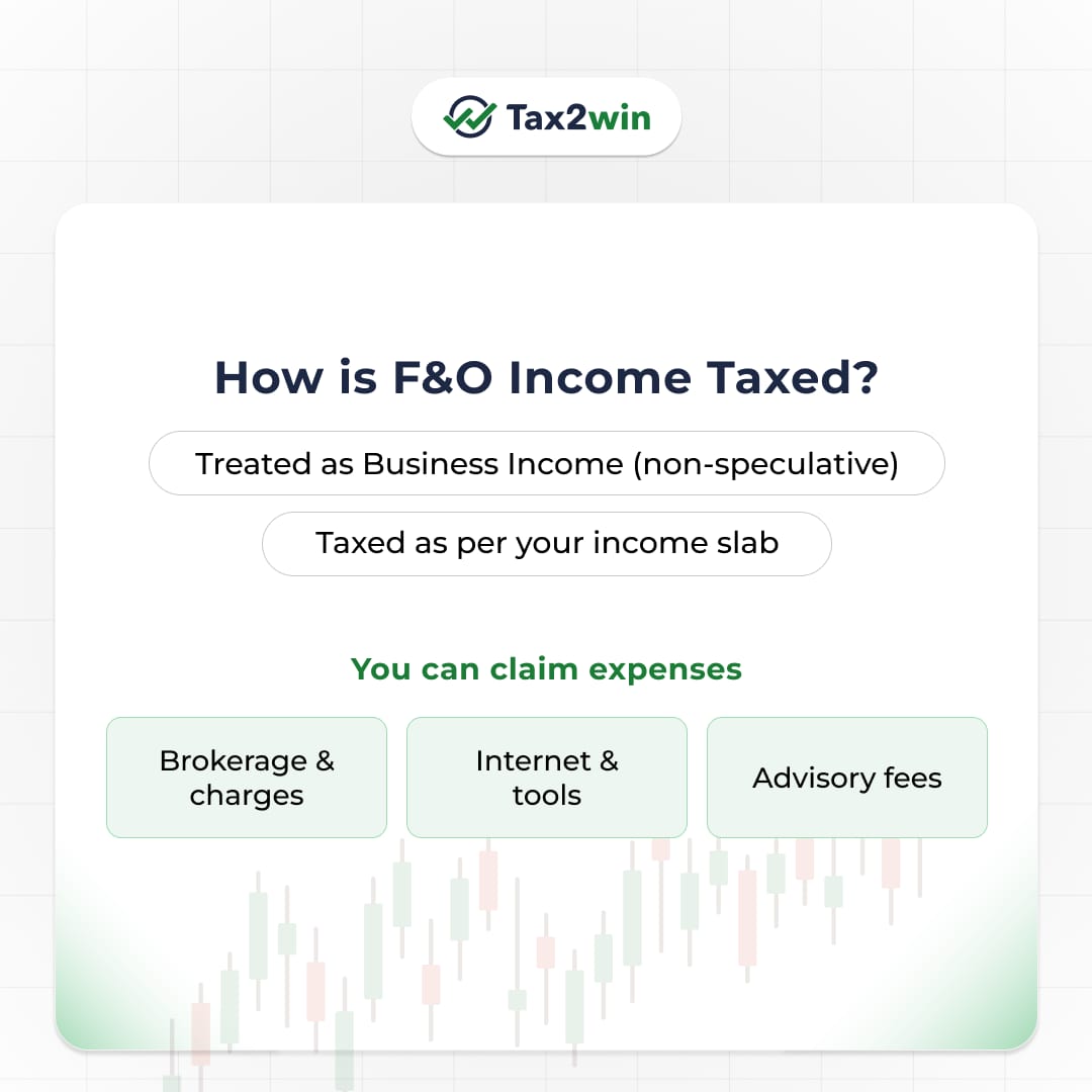 tax2win's tweet image. F&amp;amp;O trader? Every trade counts — profit or loss. 📊
Your income is treated as business income, and correct ITR filing is a must to claim expenses &amp;amp; carry forward losses.

Make it simple with Tax2win 

Connect with tax experts - tax2win.in

#FnO #ITR #TaxFiling