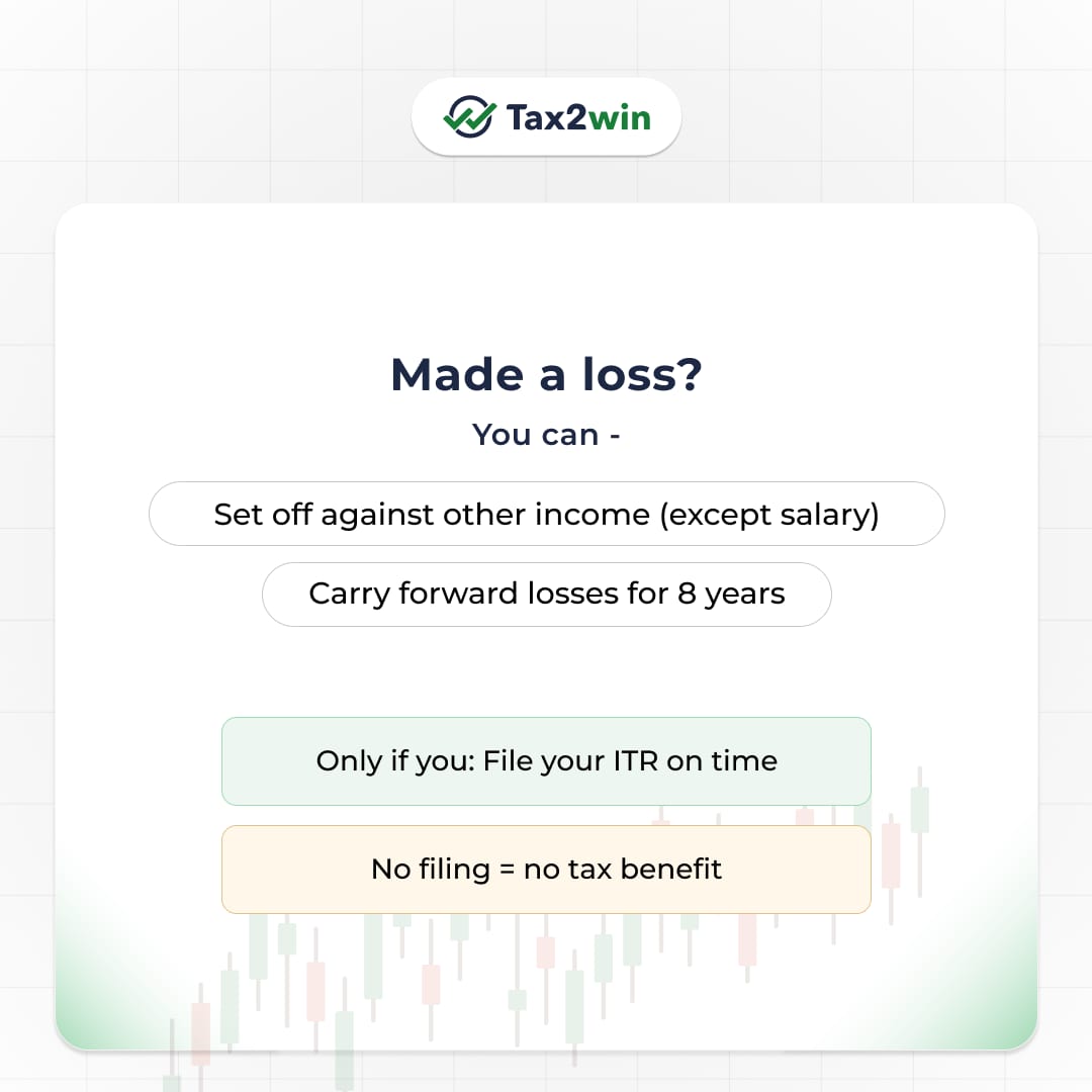 tax2win's tweet image. F&amp;amp;O trader? Every trade counts — profit or loss. 📊
Your income is treated as business income, and correct ITR filing is a must to claim expenses &amp;amp; carry forward losses.

Make it simple with Tax2win 

Connect with tax experts - tax2win.in

#FnO #ITR #TaxFiling