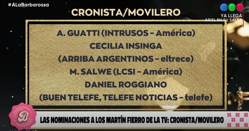 TelevisionComAr's tweet photo. Estos son los nominados al #MartinFierro categoría Cronista/Movilero https://t.co/fh7nriLpmf