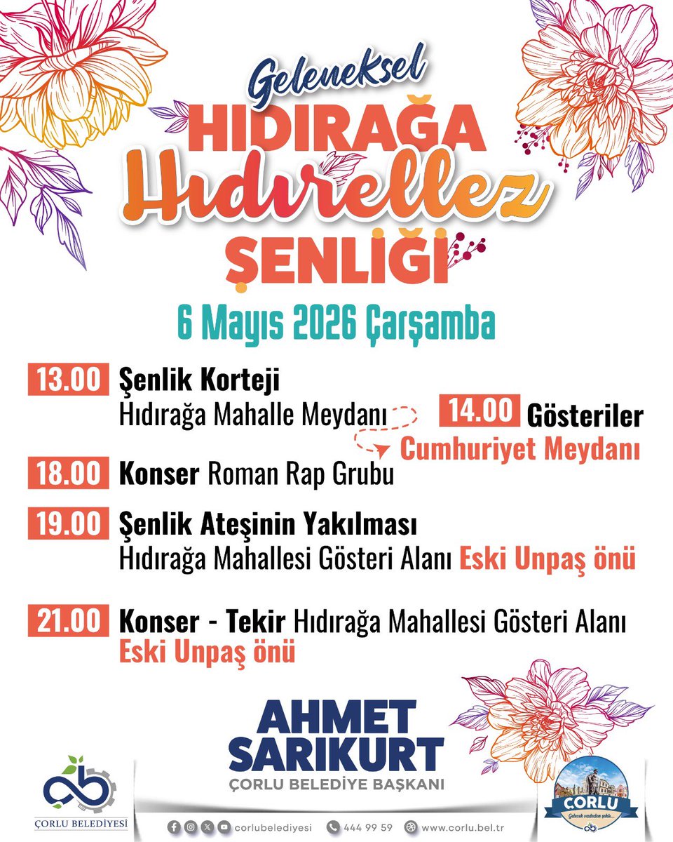 CorluBelediyesi's tweet photo. 🌻Geleneksel Hıdırağa Hıdırellez Şenliği’nde buluşuyoruz!

Tüm hemşehrilerimizi baharın gelişini birlikte kutlamaya davet ediyoruz.🫶🏻 https://t.co/vPxaU5FfKt