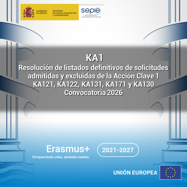 sepiegob's tweet image. 📢 Publicada resolución de listados definitivos de solicitudes admitidas y excluidas de la Acción Clave 1-(KA121, KA122, KA131, KA171) y Acreditación Erasmus para consorcios de movilidad de Educación Superior (KA130).

🔗 sepie.es/convocatoria/r…
