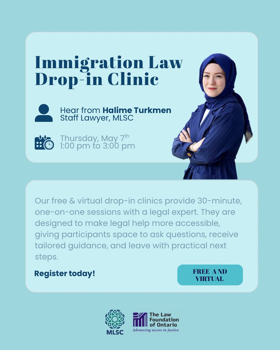 MLSC_Ontario's tweet image. If you are having Immigration troubles, join us for our FREE &amp;amp; VIRTUAL drop-in clinic! 

Register now through the link in our bio! 

#MLSC #ontario #toronto #immigration #free
