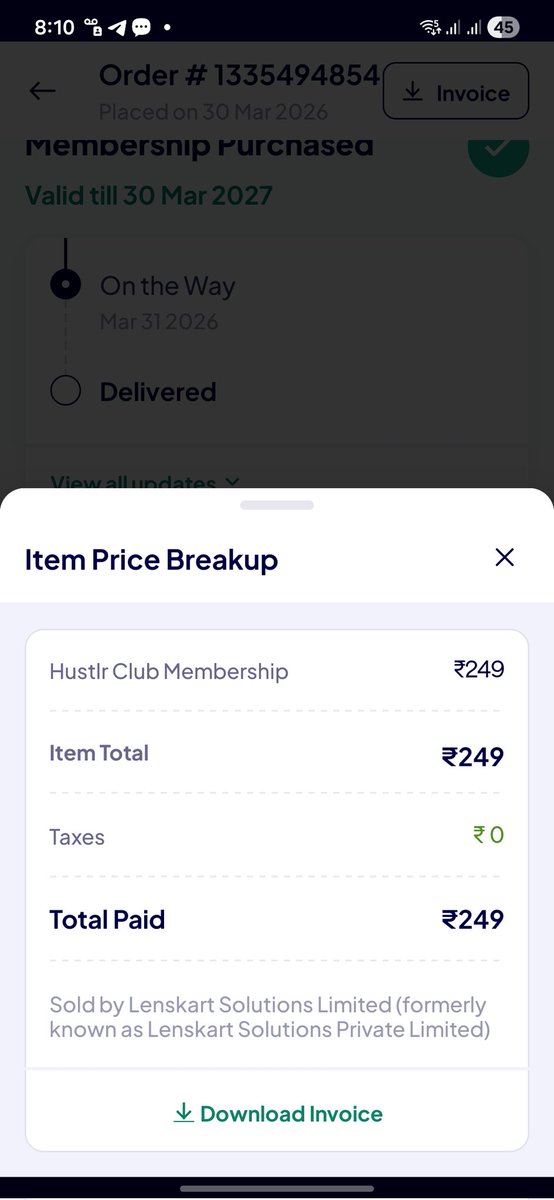 x7age's tweet photo. @Lenskart_com refund me money for hustlr membership as bought at 249 and in 28 days price dow to just 99 refund me https://t.co/PFJzhuG1Tf