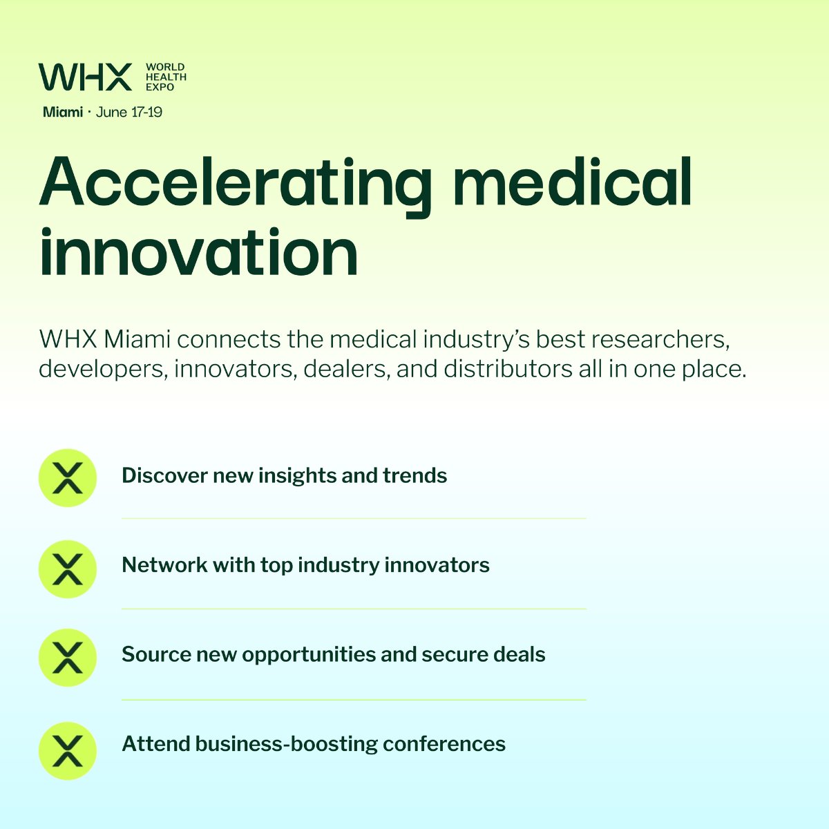 whxmiami's tweet image. At #WHXMiami 2026, you’re not just attending an event - you’re entering the room where deals are made, partnerships begin, and the future of #healthtech moves forward 🌍

15,000+ visits. 1,300+ exhibitors. $556M in business value.

Get your tickets today for #WHXMiami 🎟️🤝