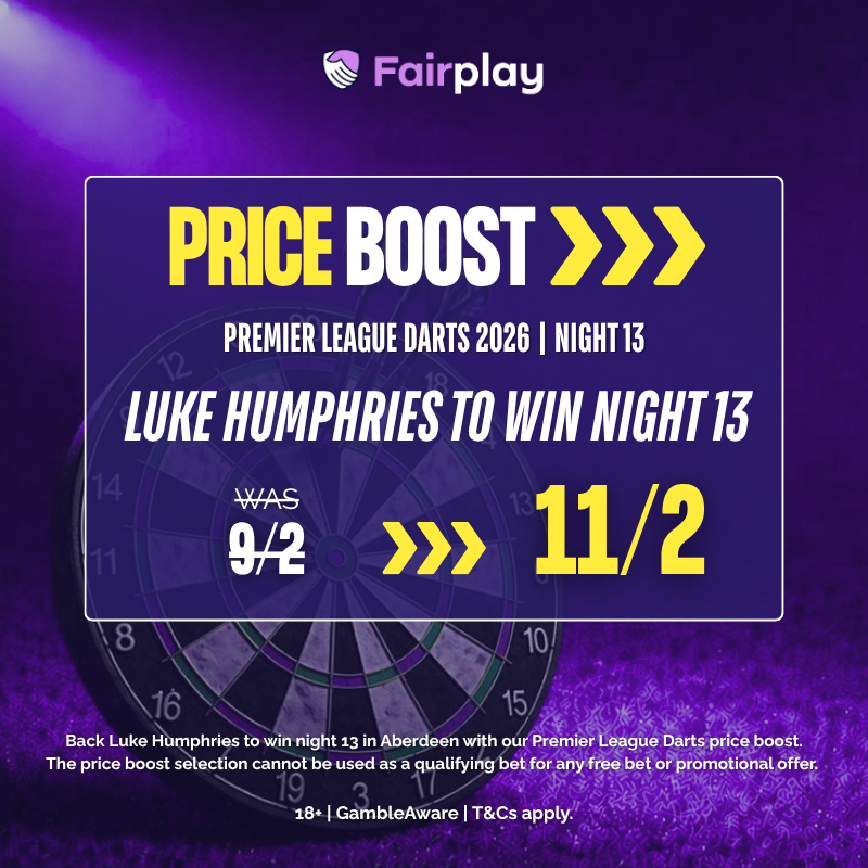 Fairplayapp's tweet photo. The Premier League Darts heads to Aberdeen tonight with Luke Humphries desperate for a win on night 13 🎯

We've boosted Luke Humphries to 11/2 to win the night⚡️

🔗 Back the boost here - https://t.co/tKGarpTOyh

18+ Gambleaware

#PremierLeagueDarts #LukeHumphries #PriceBoost https://t.co/u8PTMyOT9s