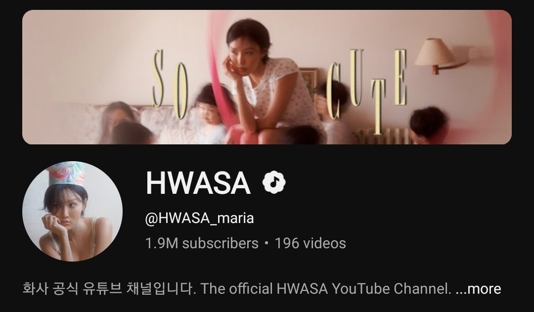 HWASA's YouTube Channel has surpassed 1.9 MILLION subscribers! 🌼🎉

🔗 youtube.com/@hwasa_maria