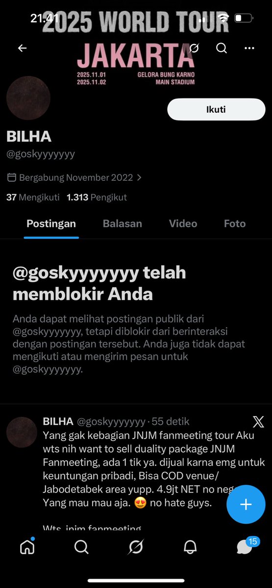 HELP RT!! SCAMMER 2026 NCT JNJM FANMEETING TOUR [DUALITY] JAKARTA

PLS HATI HATI GUYS SETELAH TF AKU LANGSUNG DI BLOCK <a href="/goskyyyyyyy/">BILHA</a> 

Sampai saat ini orangnya masih WTS

Superbank (000100018175) a.n Dede Permadi