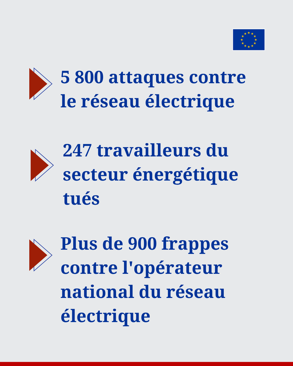 PLauSenegal's tweet photo. La Russie a lancé des attaques massives contre les infrastructures énergétiques ukrainiennes, condamnant la population ukrainienne à affronter des conditions hivernales rigoureuses. L’UE et ses États membres ont soutenu l’Ukraine pendant cette période. https://t.co/I7gxNr4YvJ
