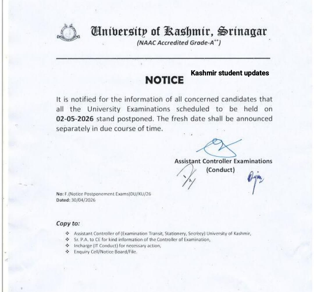 GulistanNewsTV's tweet image. Kashmir University Defers All Exams Scheduled for May 2

#JammuAndKashmir
