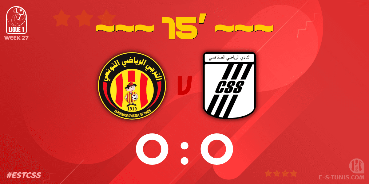 ESTuniscom's tweet photo. ⏱ 15' | #Ligue1Tn🇹🇳 Week 27 #ESTCSS | @ESTuniscom 0⃣-0⃣ #CSSfaxien : Score reminder / تذكير بالنتيجة / Rappel du score https://t.co/8YHWlWVghQ