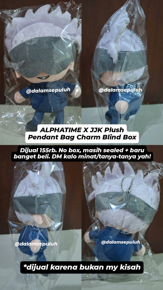 dalamsepuluh's tweet photo. WTS‼️ 

✨️ALPHATIME X JJK Plush Pendant Bag Charm Blind Box [Gojo Satoru]✨️

✔️ Baru banget beli, jadi masih sealed 
❌ No box
💸 155k (nego tipis)
🗺Dom: Denpasar, Bali

DM kalau minat/tanya-tanya!

#warungjjk #warunganime https://t.co/ZHEWCceGAm