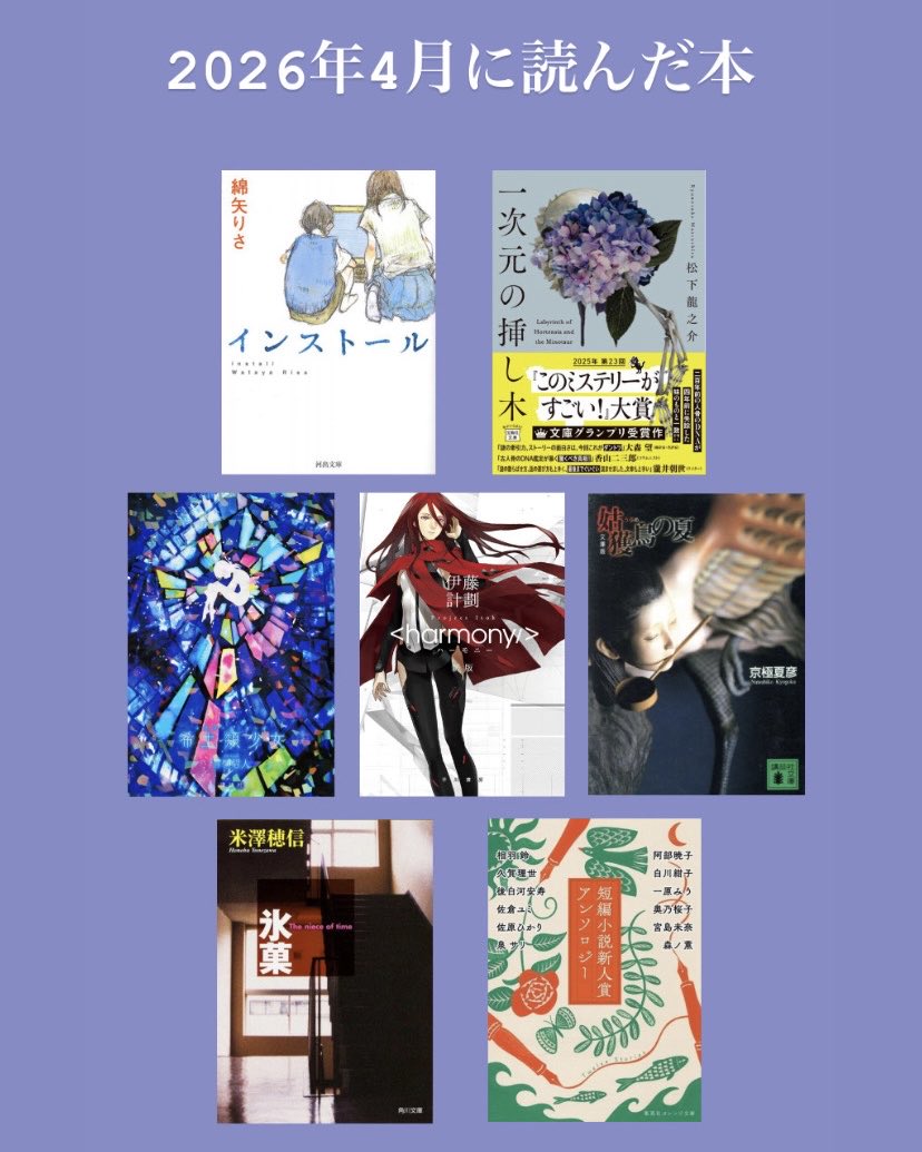 nanazatooo's tweet photo. 2026
読書記録1~4月📚

読みたい本のこと考えるだけでアドレナリン出るようになりいつのまにかパブロフのナナザトと化していた、そんな2026年

今年もマイペースにゆらゆらと物語を味わいたい……☕️🌿
ではまた4ヶ月後🕊️

#読了
#読書記録 https://t.co/pHl6nBhuIX