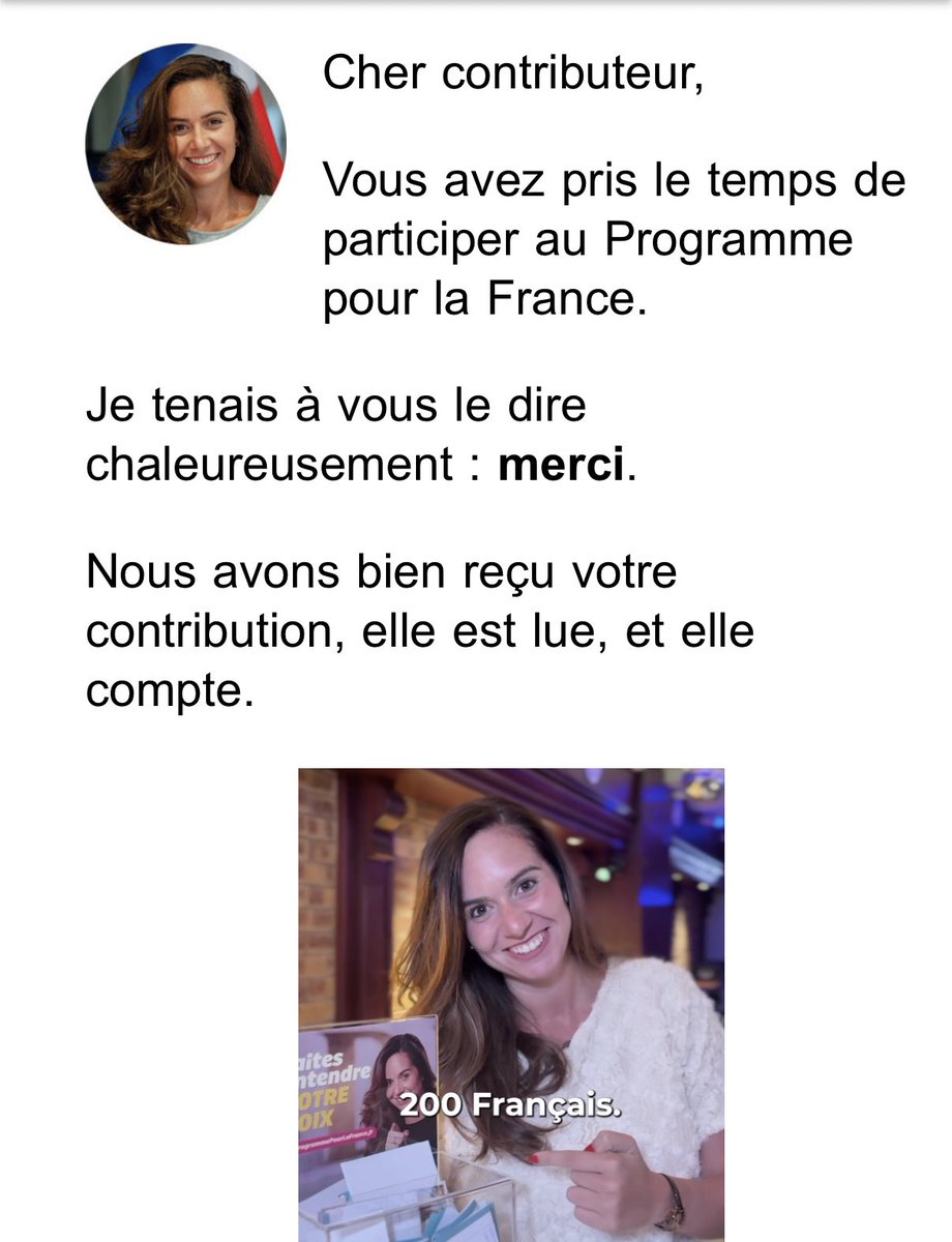 Gdams70's tweet photo. 🚨 Je viens de contribuer aux idées que @knafo_sarah demande aux Français !
C’est une vraie consultation citoyenne : Le Programme pour la France, où chaque voix compte enfin.
Et toi ? T’attends quoi ? Va participer maintenant, la France a besoin de nous tous ! 🔥🇫🇷
👉 https://t.co/OgkioqOXmE
#SarahKnafo #ProgrammePourLaFrance #ConsultationCitoyenne