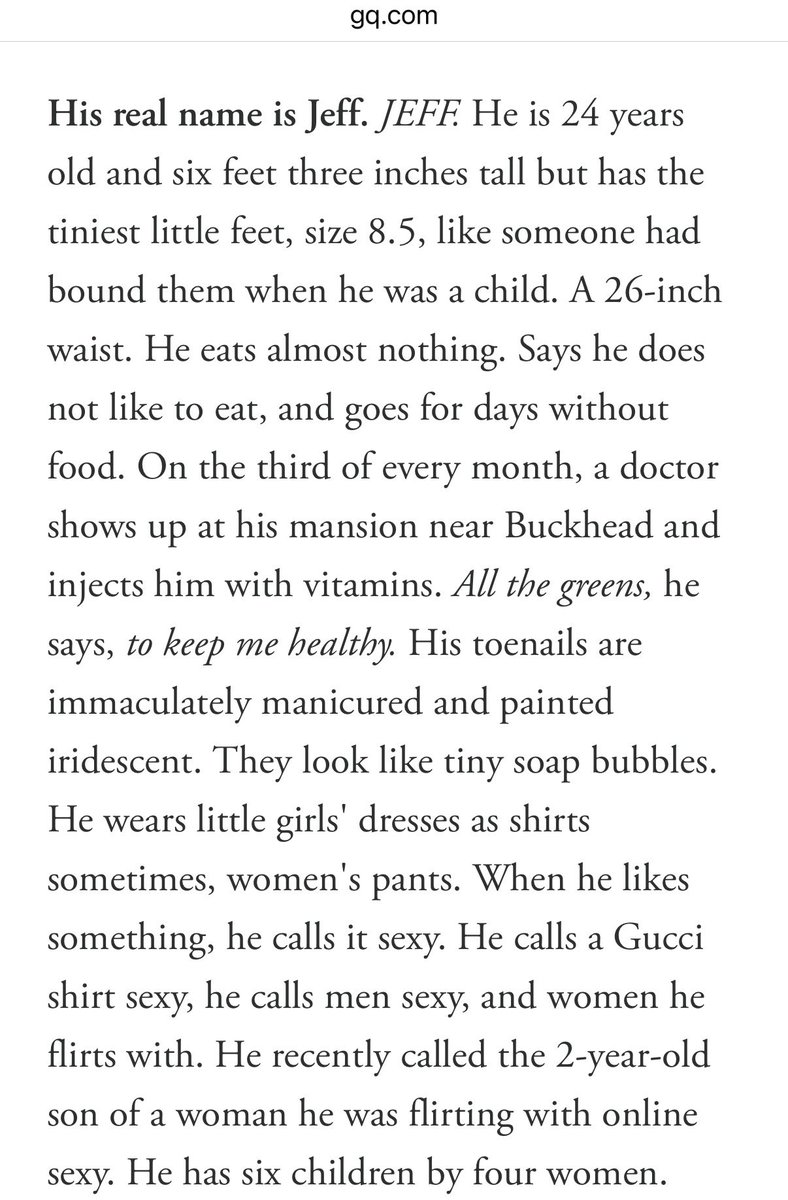I will never forget how the GQ 2016 “Young Thug Is an ATLien” profile on him opens. One of the best write ups on a musician of all time