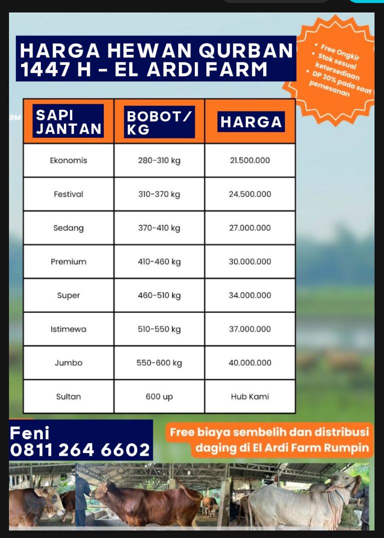 HoediesMuh2's tweet photo. Kamis Jualan 🛍️

Menjelang Hari Raya Idul Adha 1447 H , yang diprediksi jatuh pada Rabu, 27 Mei 2026 , saatnya persiapkan kebutuhan terbaik Anda.

Silakan hubungi nomor di bawah untuk kerabat, teman, atau relasi terdekat di daerah tersebut.

Jangan sampai kehabisan, siapkan dari sekarang!!

#pojokinsight_jualan
#iduladha #kambing
#goat #sapi