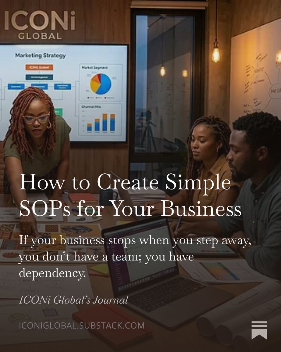 iconiglobal's tweet photo. SOPs (Standard Operating Procedures) are simply clear, repeatable ways of doing work in your business. Start with the basics: onboarding, customer service, social media, and reporting.

Keep it simple: purpose → owner → steps → tools → outcome. https://t.co/ZVdJBFkT5a https://t.co/xYpQG2cUj4