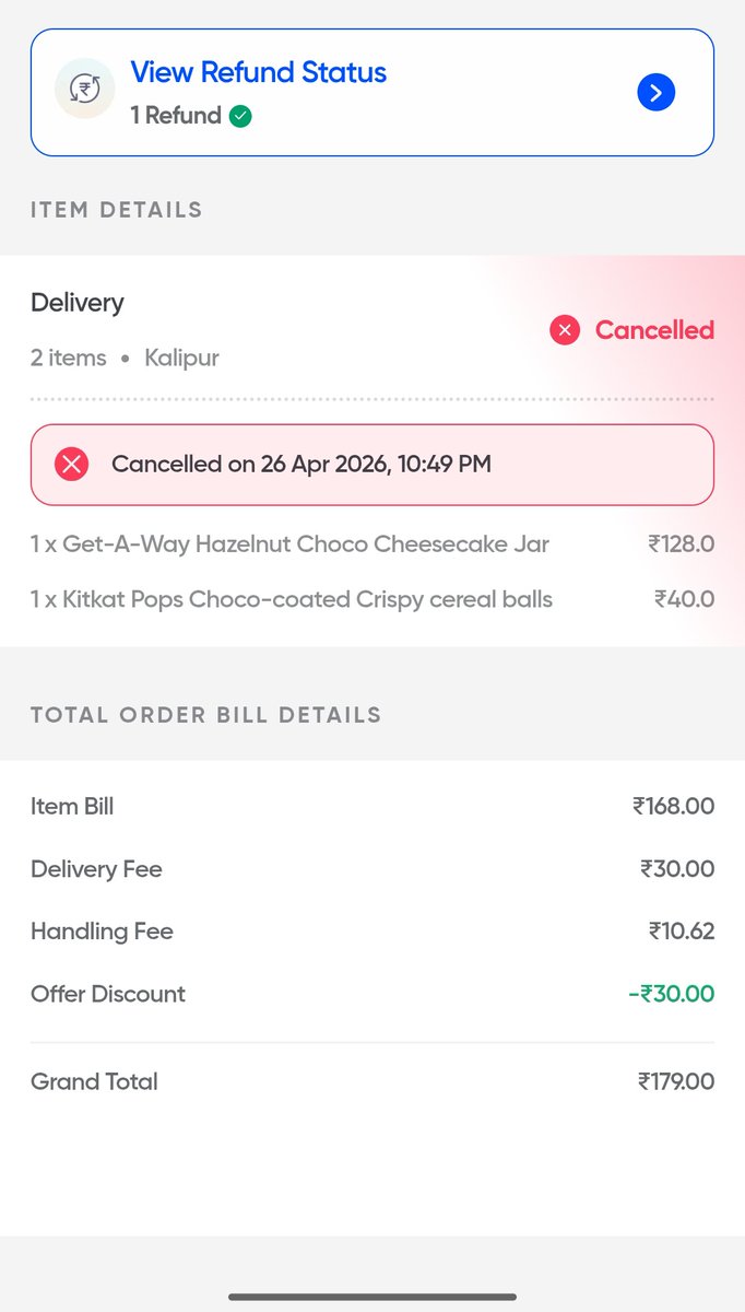 MSubhasish789's tweet photo. @SwiggyCares Then why did someone get a refund after cancelling their order?? Why this double standard rules ?? ( For the same reason wrong delivery address selected) https://t.co/u5jtGsawsB